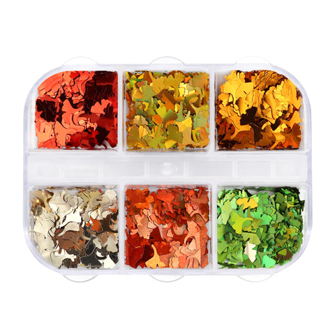 Ginkgo Leaf Glitter Box / 6 Colors Fall Autum Nail Art Decor Orange Green Holographic