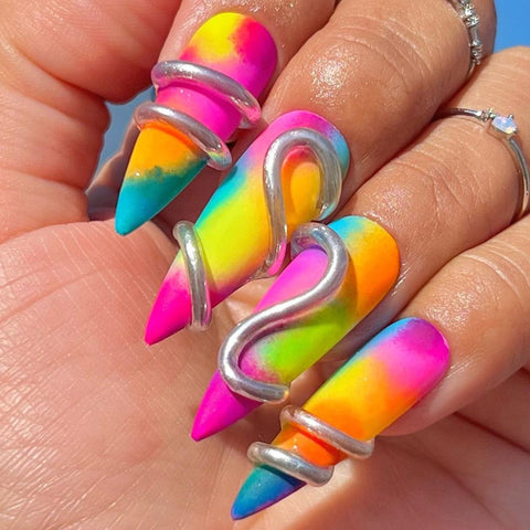 Electric Neon Pigment Set / 8 Rainbow Colors Fuchsia Pink Coral Orange Yellow Green Blue Purple Colorful Summer Nail Design