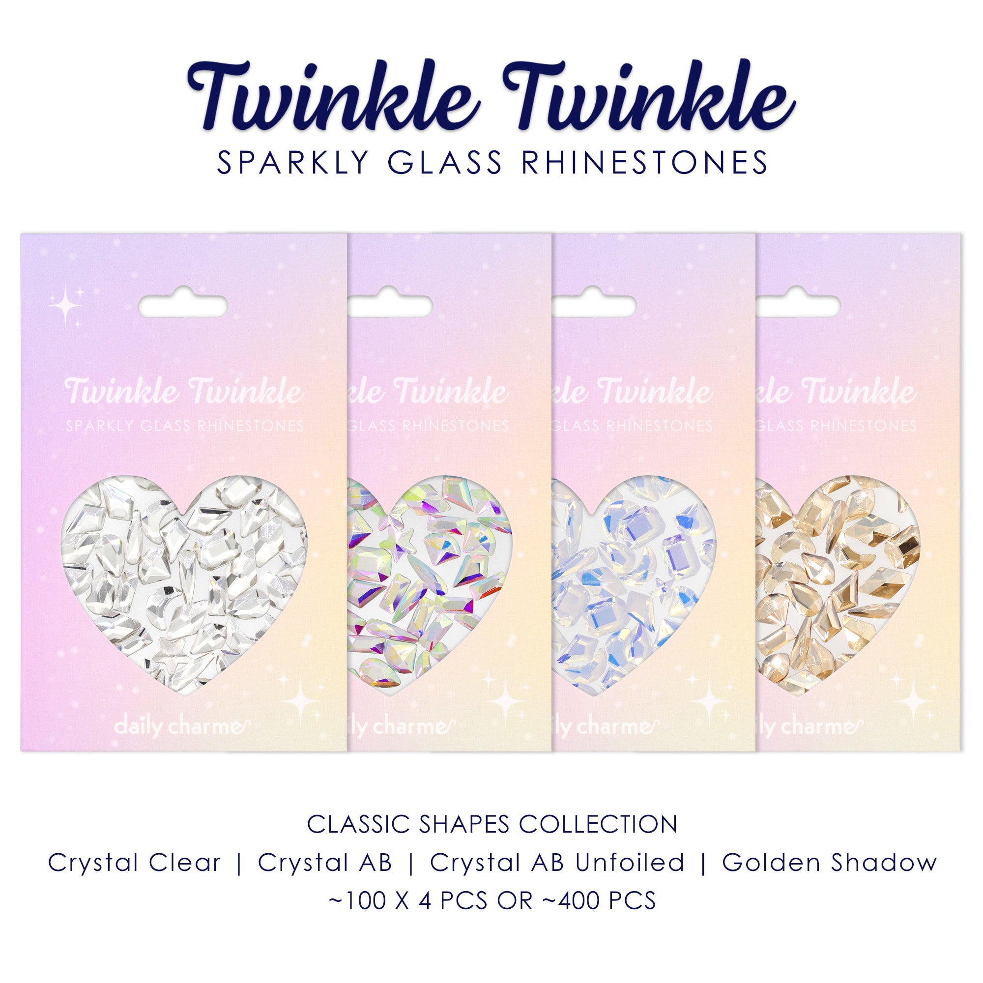 Twinkle Twinkle Shaped Rhinestone Mix Classic Collection / 4 Colors Twinkle Shaped Rhinestone Mix Classic Collection / 4 Colors AB Gold Nail Art Supplies