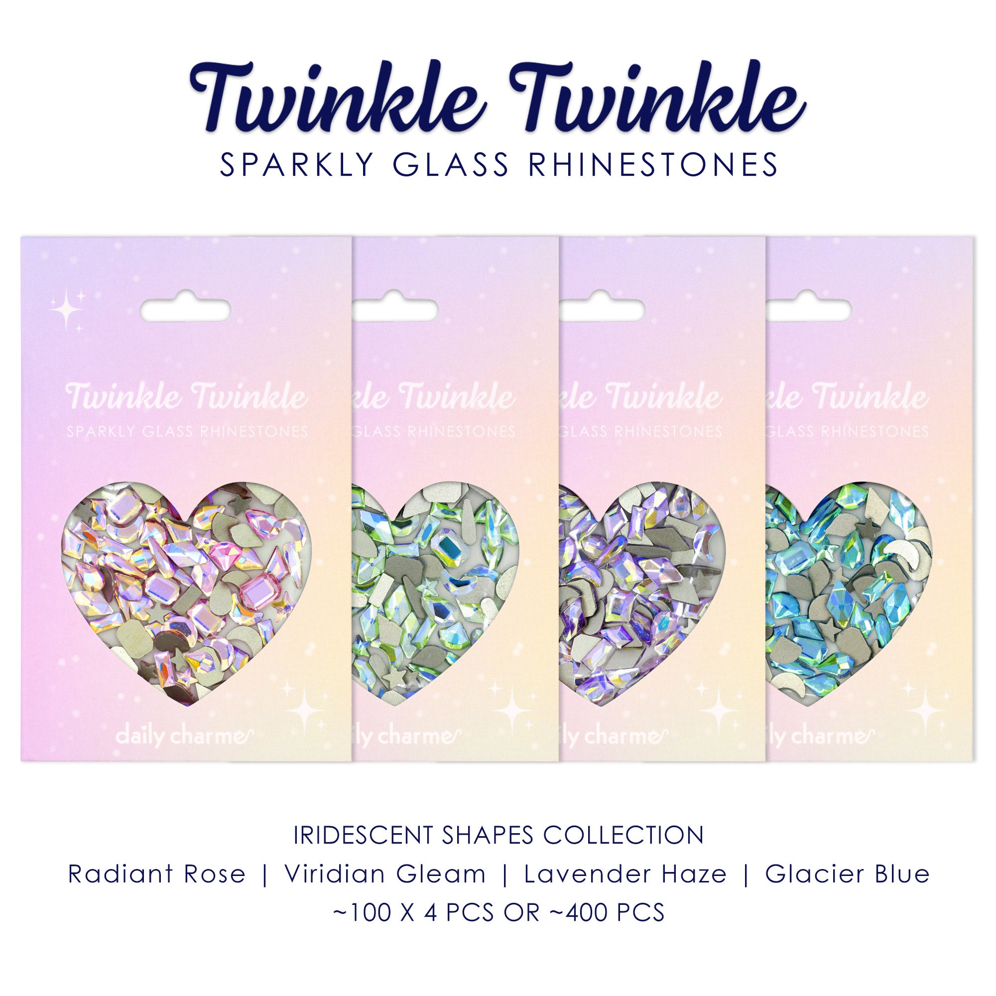 Twinkle Twinkle Shaped Rhinestone Mix Pastel Iridescent Collection / 4 Colors Twinkle Twinkle Shaped Rhinestone Mix Pastel Iridescent Collection / 4 Colors Pink, Blue, Purple, Green Nail Art Supplies