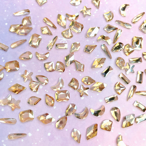 Twinkle Twinkle Shaped Flatback Rhinestone Mix / Golden Shadow Gold Nail Art Supplies