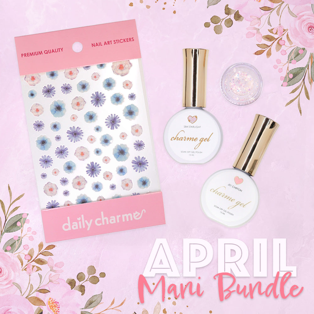 Daily Charme Mani Bundle / April Cute Spring Pink Purple Jelly Glitter Gel Polish Floral  Monthly Mani Bundle - April 2022