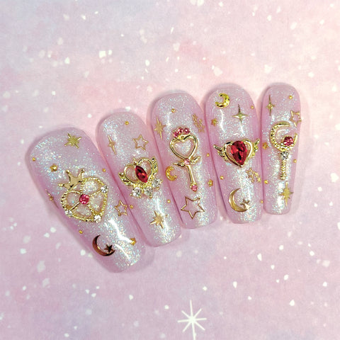 Celestial Hearts Nail Charm Mix / Gold / Red & Pink