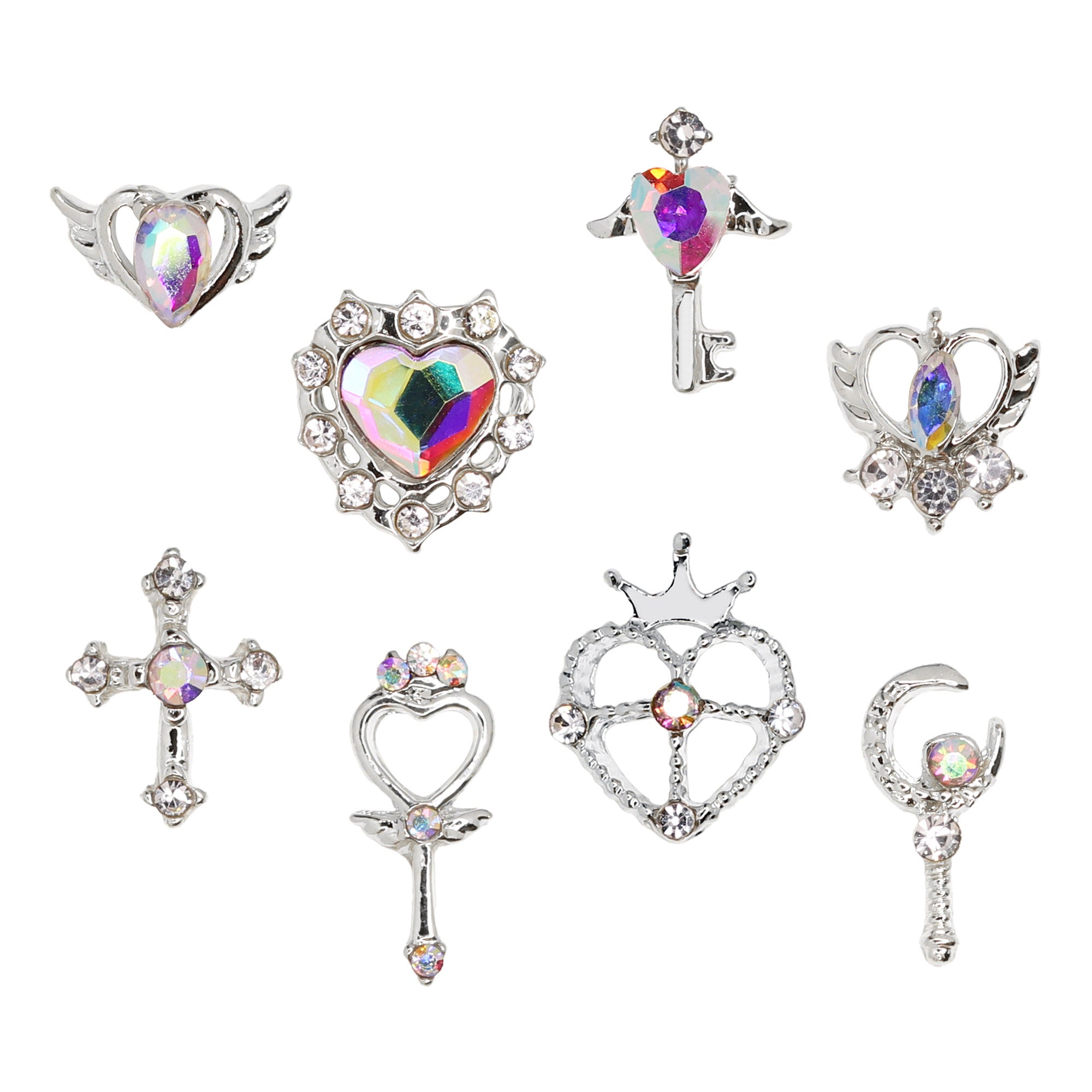 Celestial Hearts Nail Charm Mix / Silver / AB