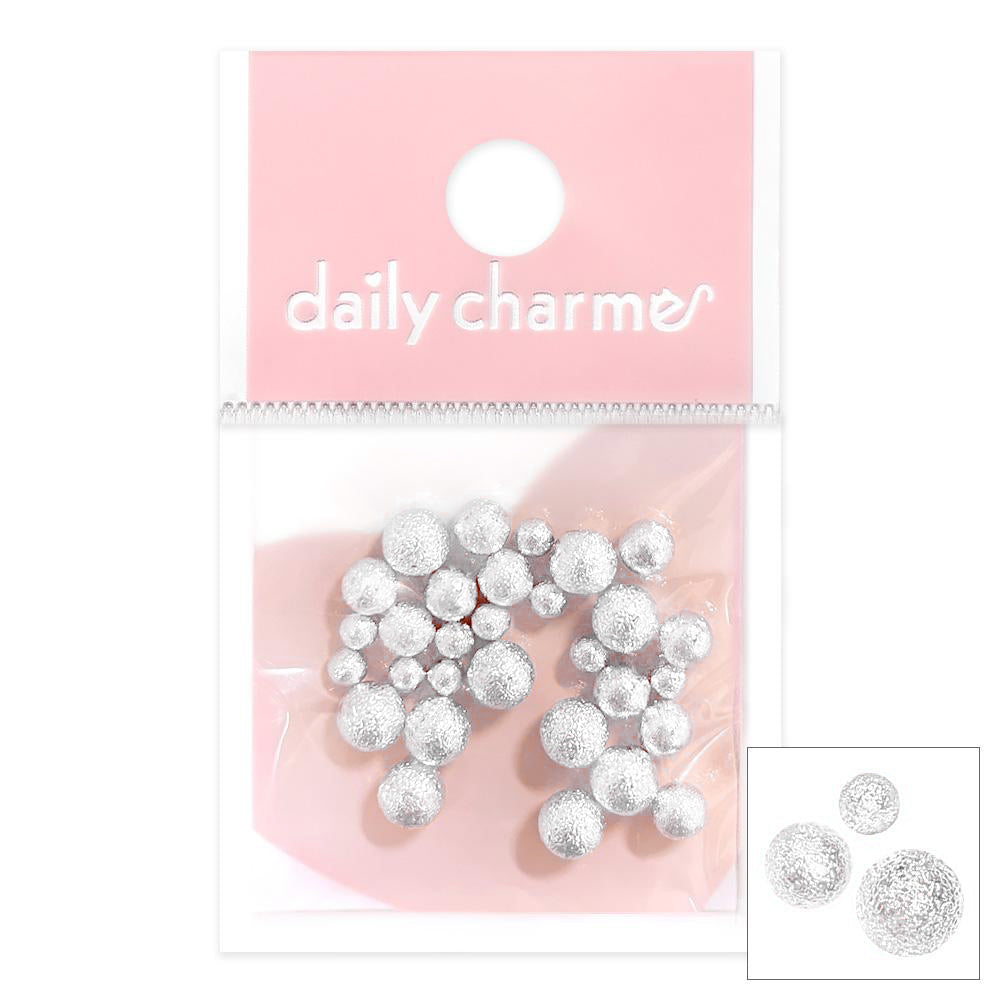 Textured Metallic Round Beads / Silver Nail Art Silver Textured Metallic Round Beads No-Holes Matte