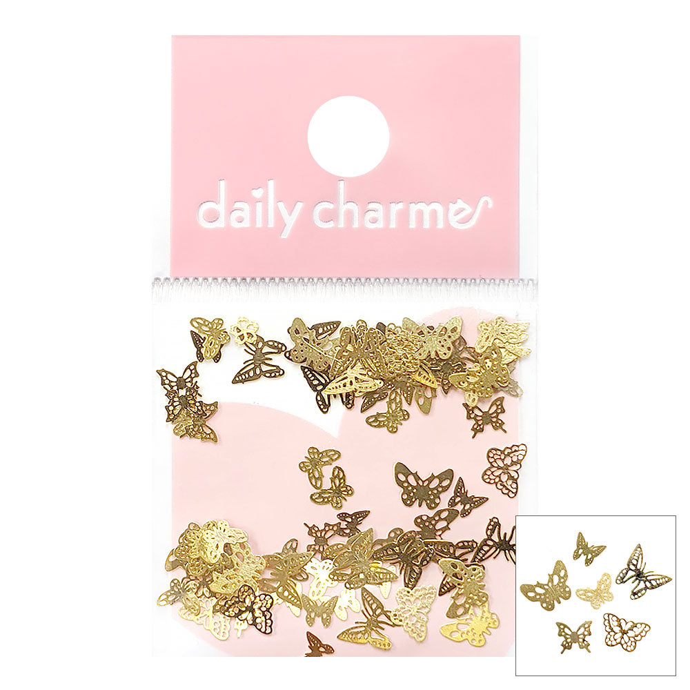 Delicate Butterfly Stud / Gold Metallic Thin Slice Gold Delicate Butterfly Nail Stud for Spring Nails