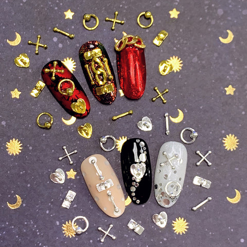 Bondage Gears Mix / Gold Bar Dangle Nail Art