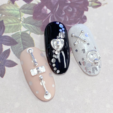 Bondage Gears Mix / Silver Dangle Nail Art Heart Charm