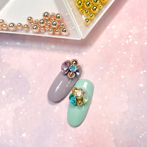 Metallic Round Beads / Rose Gold Nail Crystal Cluster Gem Charm Design