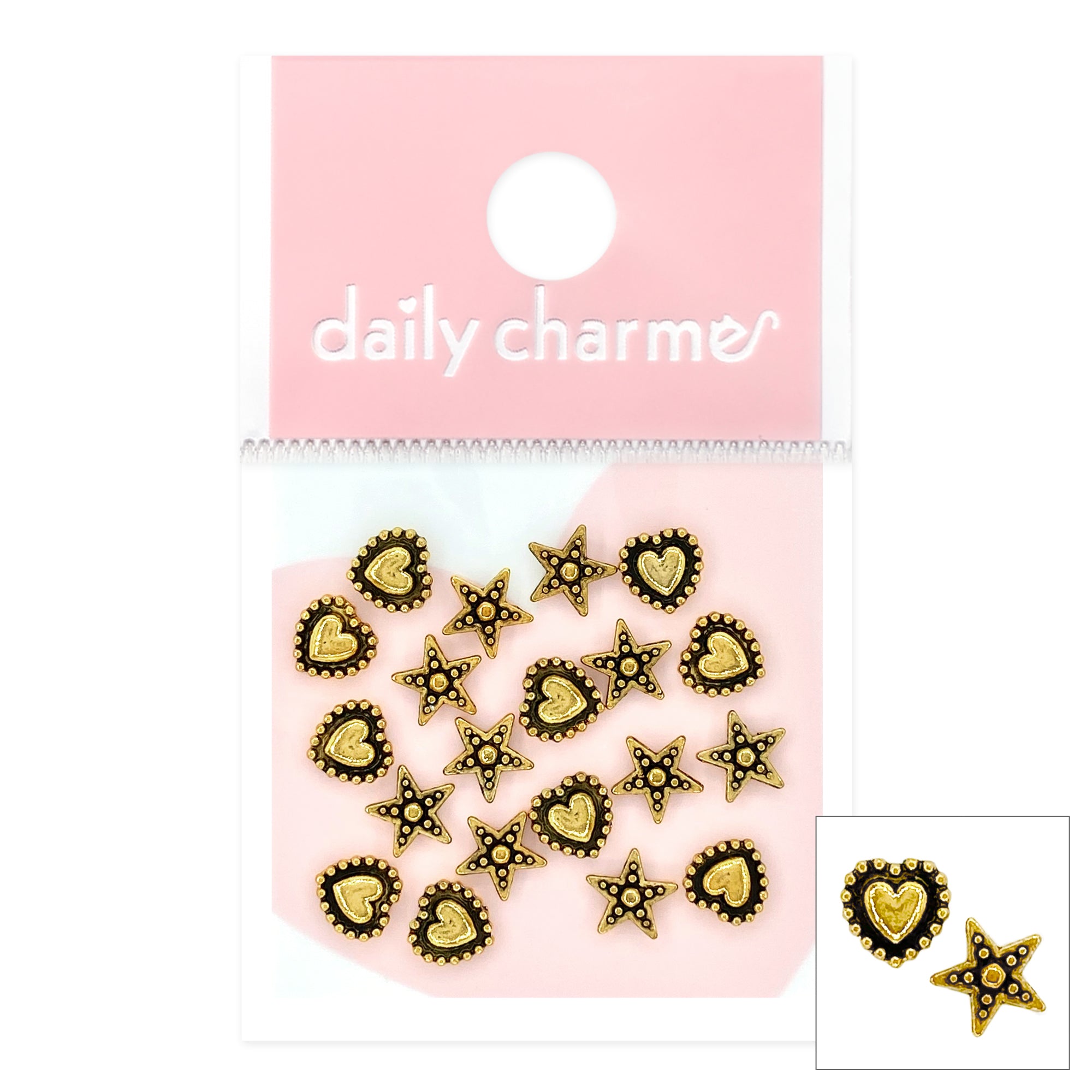 Vintage Heart & Star Mix Daily Charme Nail Art | Vintage Heart & Star Mix for Valentine