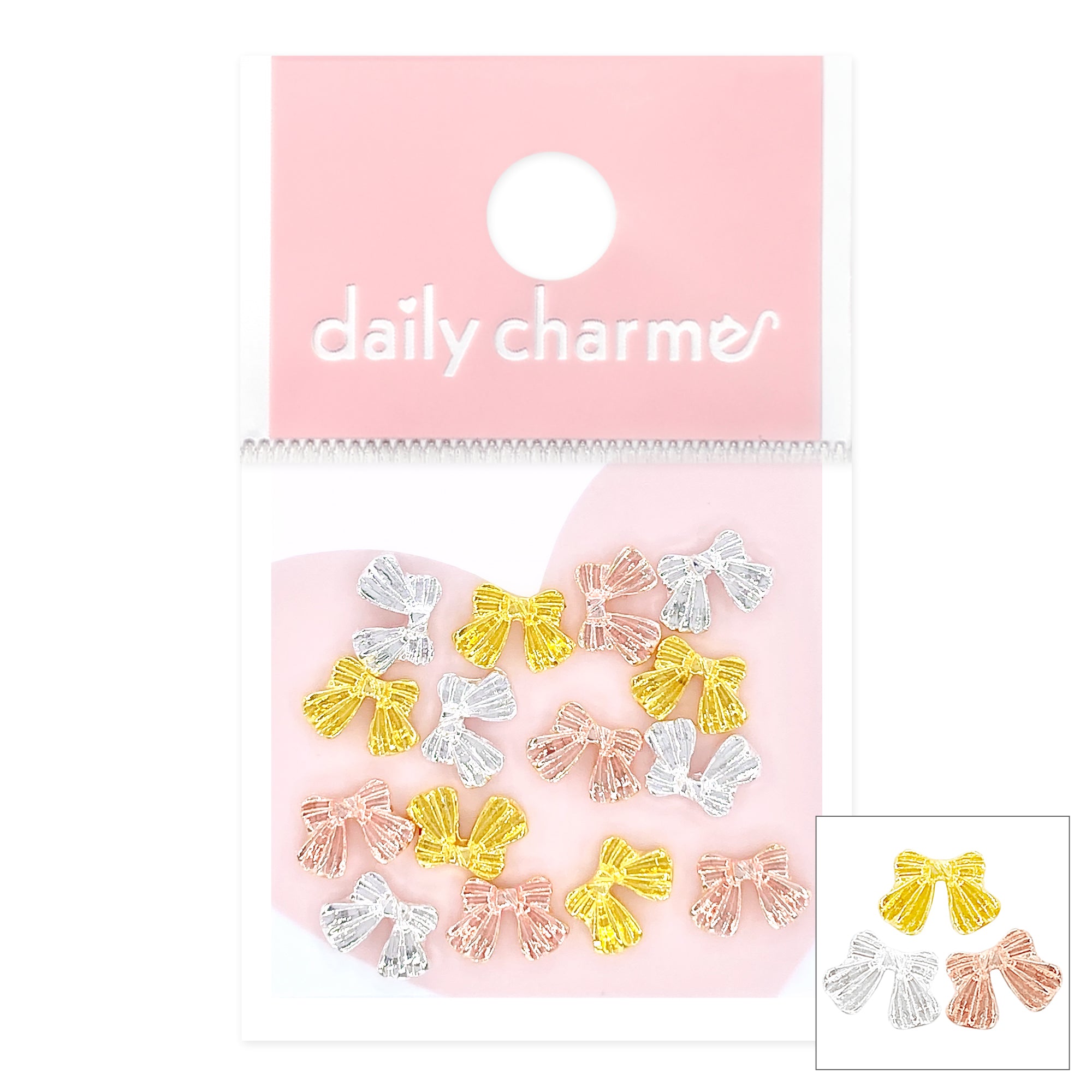 Dainty Lace Bow Mix Daily Charme Nail Art | Dainty Lace Bow Mix Metallic Nail Charms