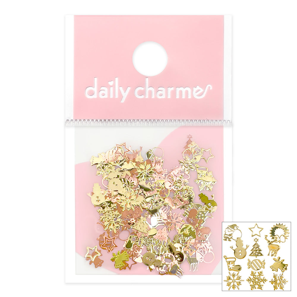 Holiday Fun Shape Studs Mix / Gold Holiday Fun Shape Stud / Gold Nail Art Decor Snowflake Tree Snowman Santa Star