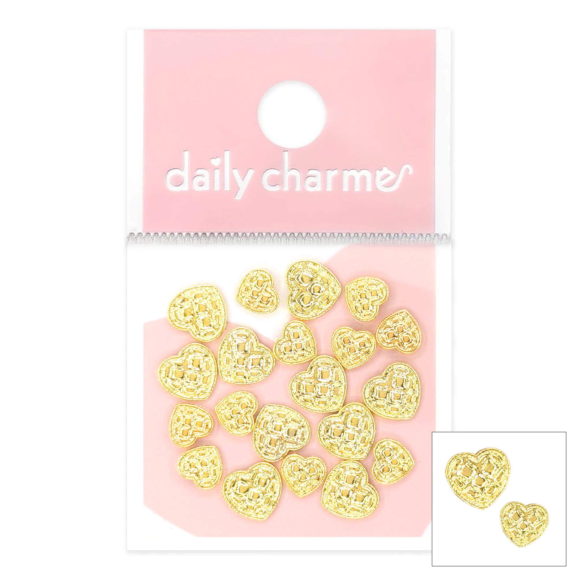 Quilted Hearts Mix / Gold Daily Charme Nail Art | Gold Quilted Metallic Heart Charms Mix