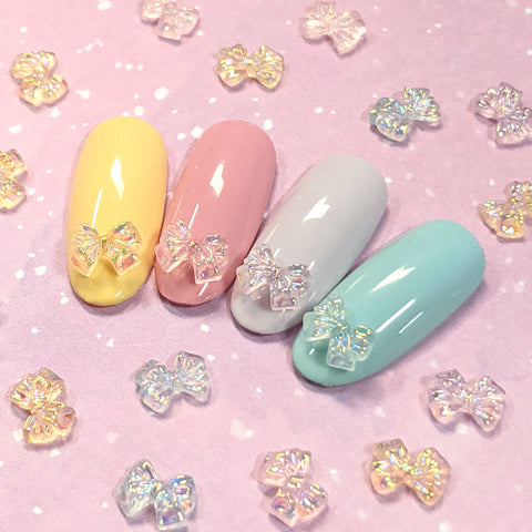 Daily Charme Nail Art | Iridescent Pastel Ribbon Bow Resin Cabochons Mix