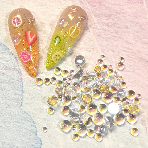 Nail Art Decor | Dreamy Bubbles Iridescent Flatback Beads / Clear