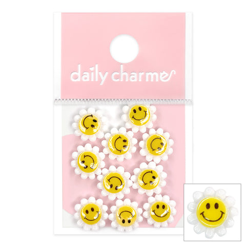 Kawaii Resin Cabochon / Smiley Daisy / White 90s Happy Nail Art