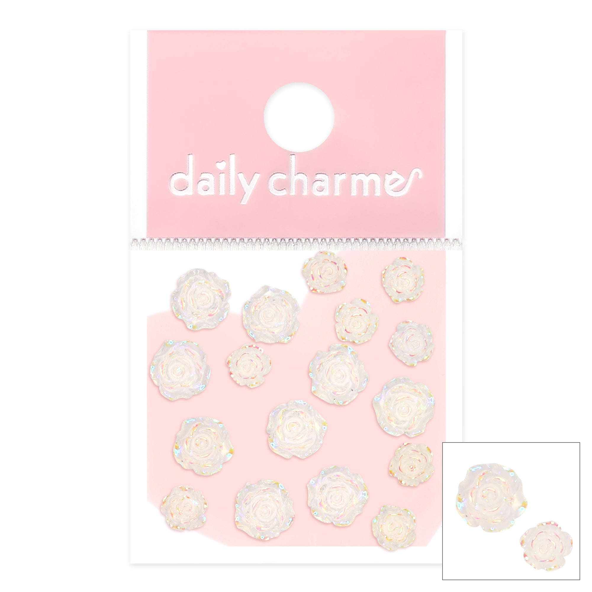 Lovely Resin Roses Mix / Iridescent Wedding Nail Idea Trend Lovely Resin White Roses Mix / Iridescent Rainbow AB