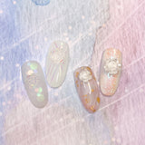 Wedding Nail Idea Trend Lovely Resin White Roses Mix / Iridescent Rainbow AB