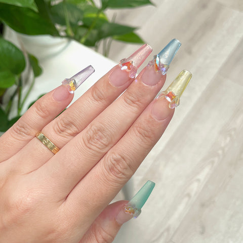 URURU Nail Decor Iridescent Flatback Resin Rhinestone Mix / Peachy Rainbow Nails Japanese