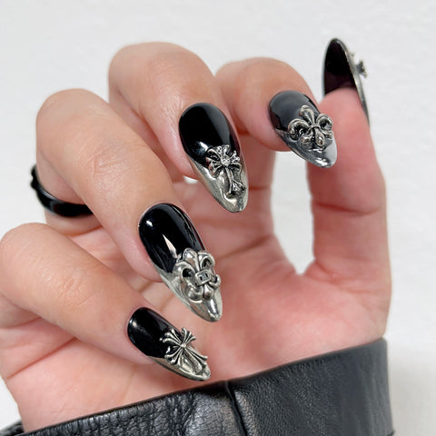Nail Gems Chrome Hearts Inspired Vintage Silver Punk Rock Nail Decor Studs Charm