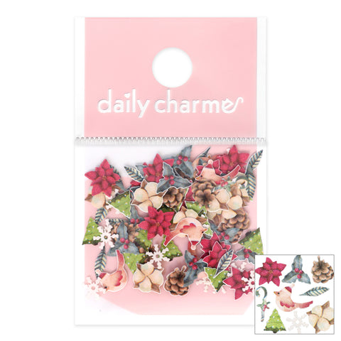 Holiday Soft Paper Glitter / Winter Farmhouse Christmas Poinsettia Tree Pinecone Robin Bird Santa