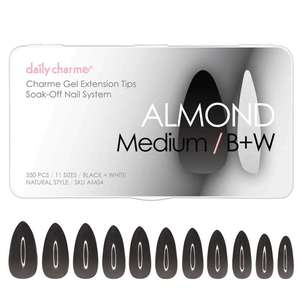 Charme Gel Extension Tips / Almond / Medium / B+W Charme Gel Extension Tips / Almond / Medium / Black White