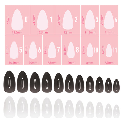 Charme Gel Extension Tips / Almond / Short Black White Transparent