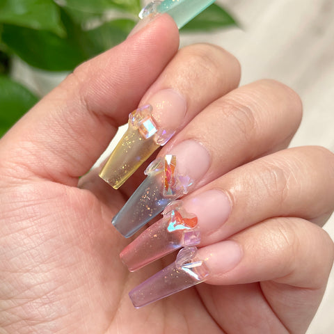 Charme Gel Extension Tips / Coffin / Long / Clear Nail Gelly X Tinted Glass Rainbow Art