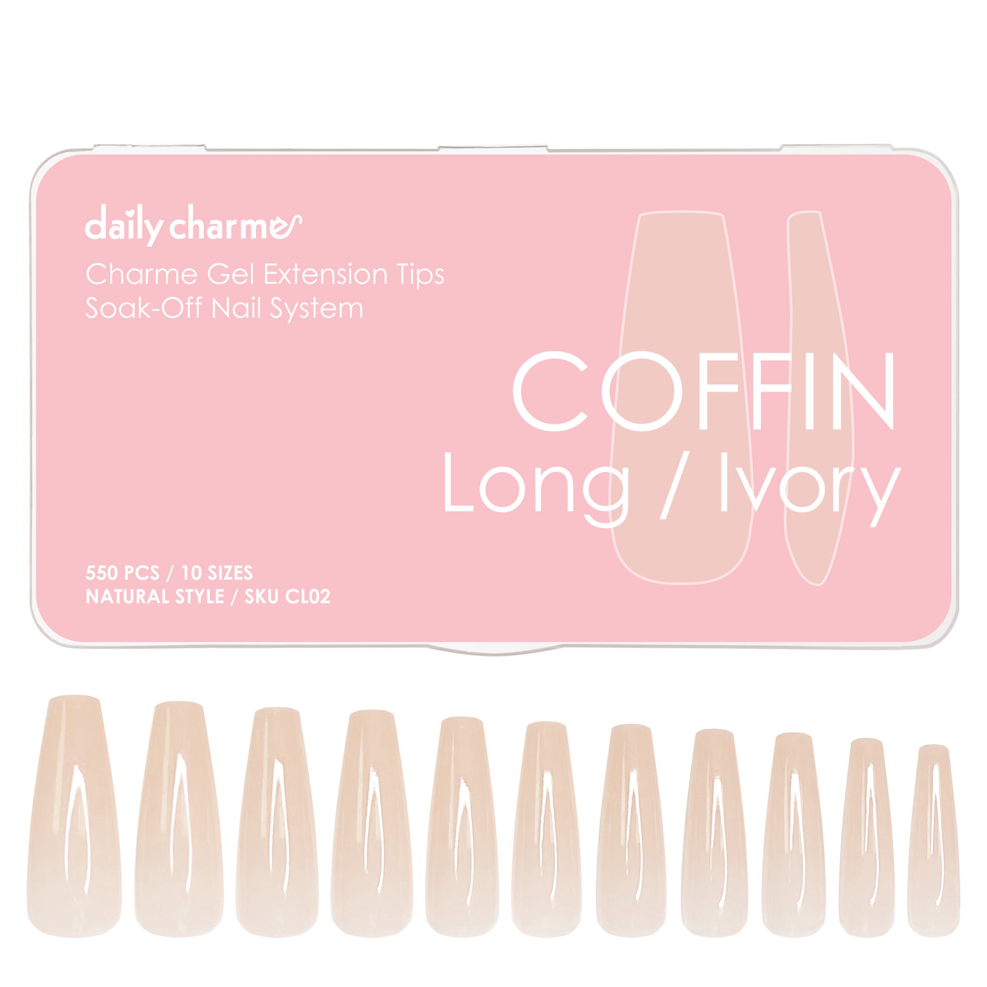 Charme Gel Extension Tips / Coffin / Long / Ivory Charme Gel Extension Tips / Coffin / Long / Ivory Nail Chips