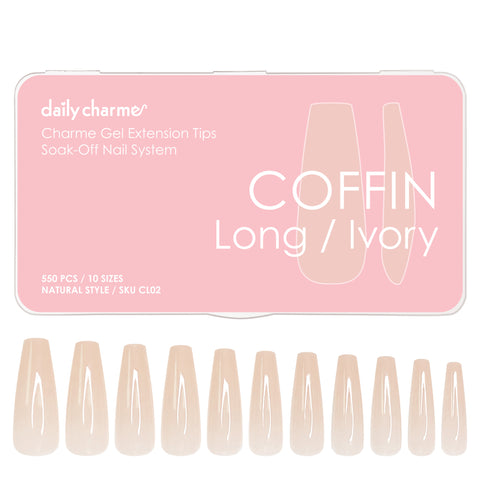 Charme Gel Extension Tips / Coffin / Long / Ivory Nail Chips