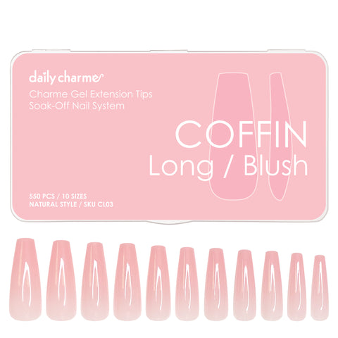 Charme Gel Extension Tips / Coffin / Long / Blush Pink Nail