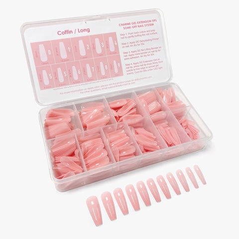 Charme Gel Extension Tips / Coffin / Long / Blush Pink Nail