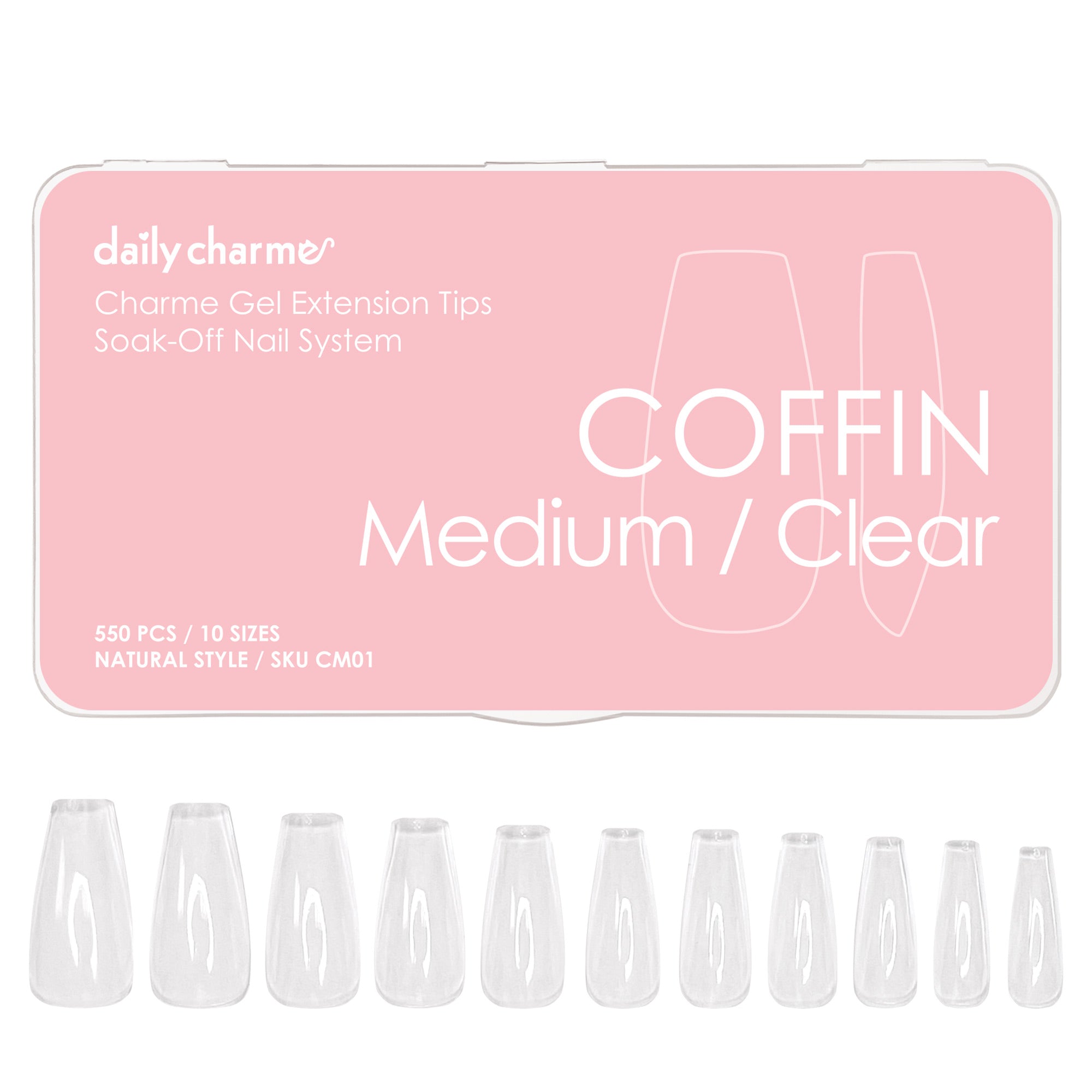 Charme Gel Extension Tips / Coffin / Medium / Clear Nail Art