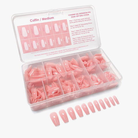 Charme Gel Extension Tips / Coffin / Medium / Blush Pink Nail Chips