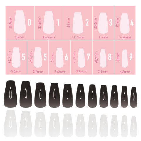 Charme Gel Extension Tips / Coffin  Medium Transparent Black White