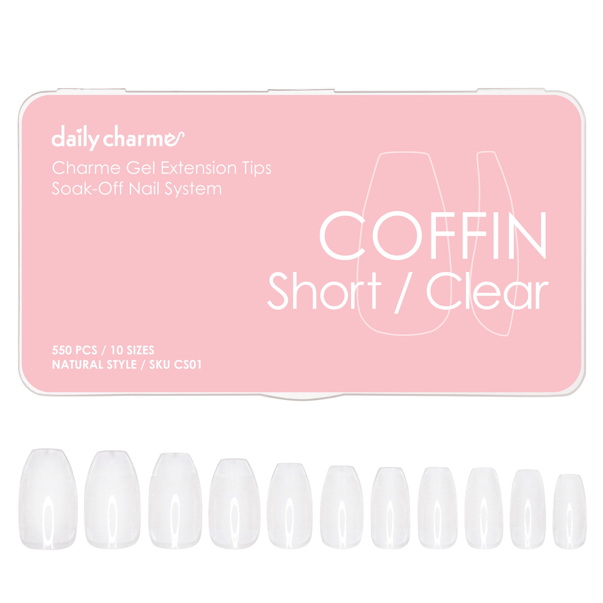 Charme Gel Extension Tips / Coffin / Short / Clear Charme Gel Extension Tips / Coffin / Short / Clear