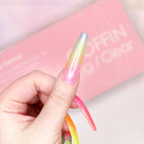 Charme Gel Extension Tips / Coffin Ballerina Extra Long / Clear Gel Nail Rainbow Glitter Nail Art