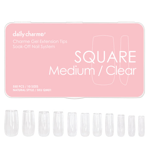 Charme Gel Extension Tips / Square / Medium / Clear Nail Chips