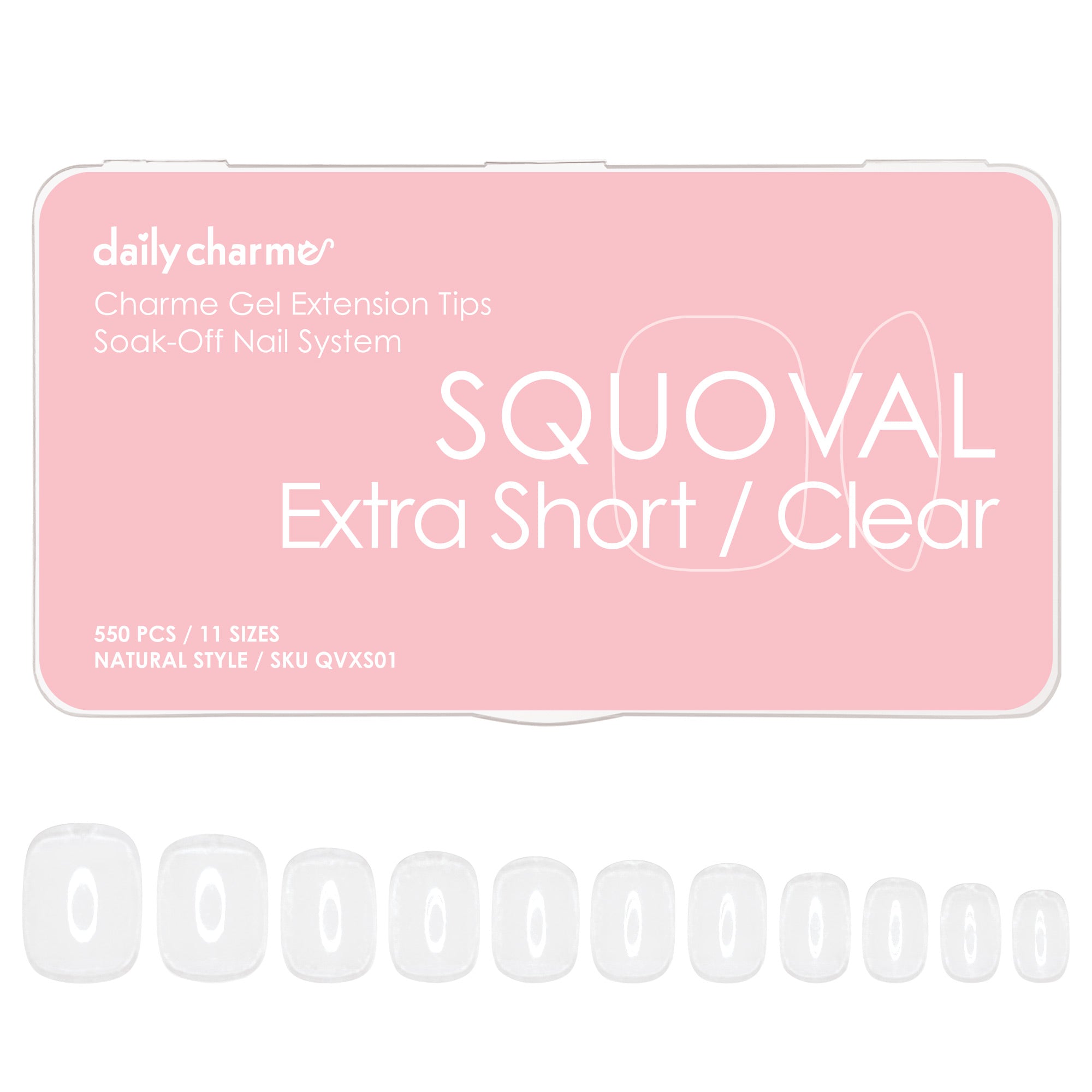 DIY Nail Charme Gel Extension Tips / Squoval / Extra Short / Clear