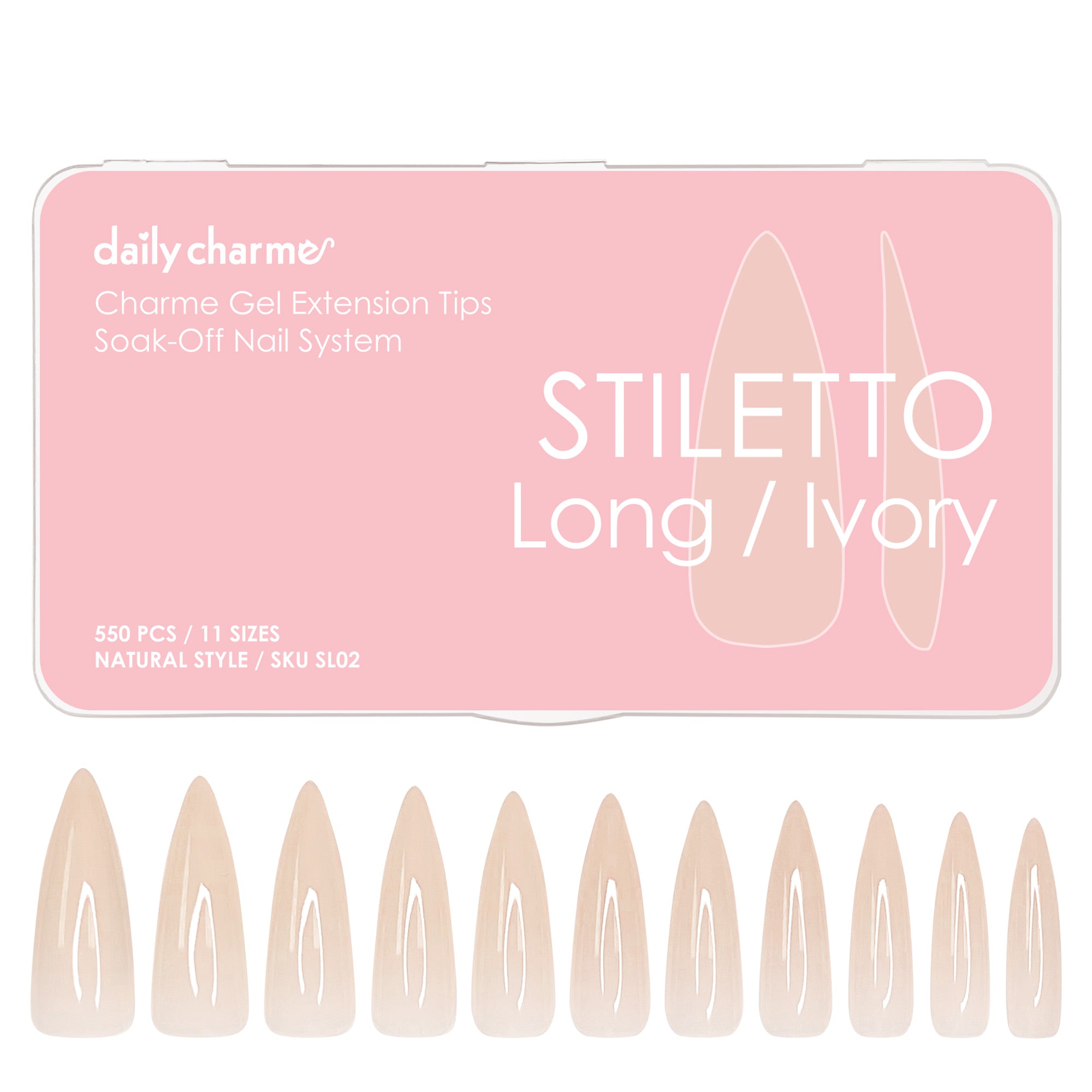 Charme Gel Extension Tips / Stiletto / Long / Ivory Charme Gel Extension Tips / Stiletto / Long / Ivory Beige Nail Chips