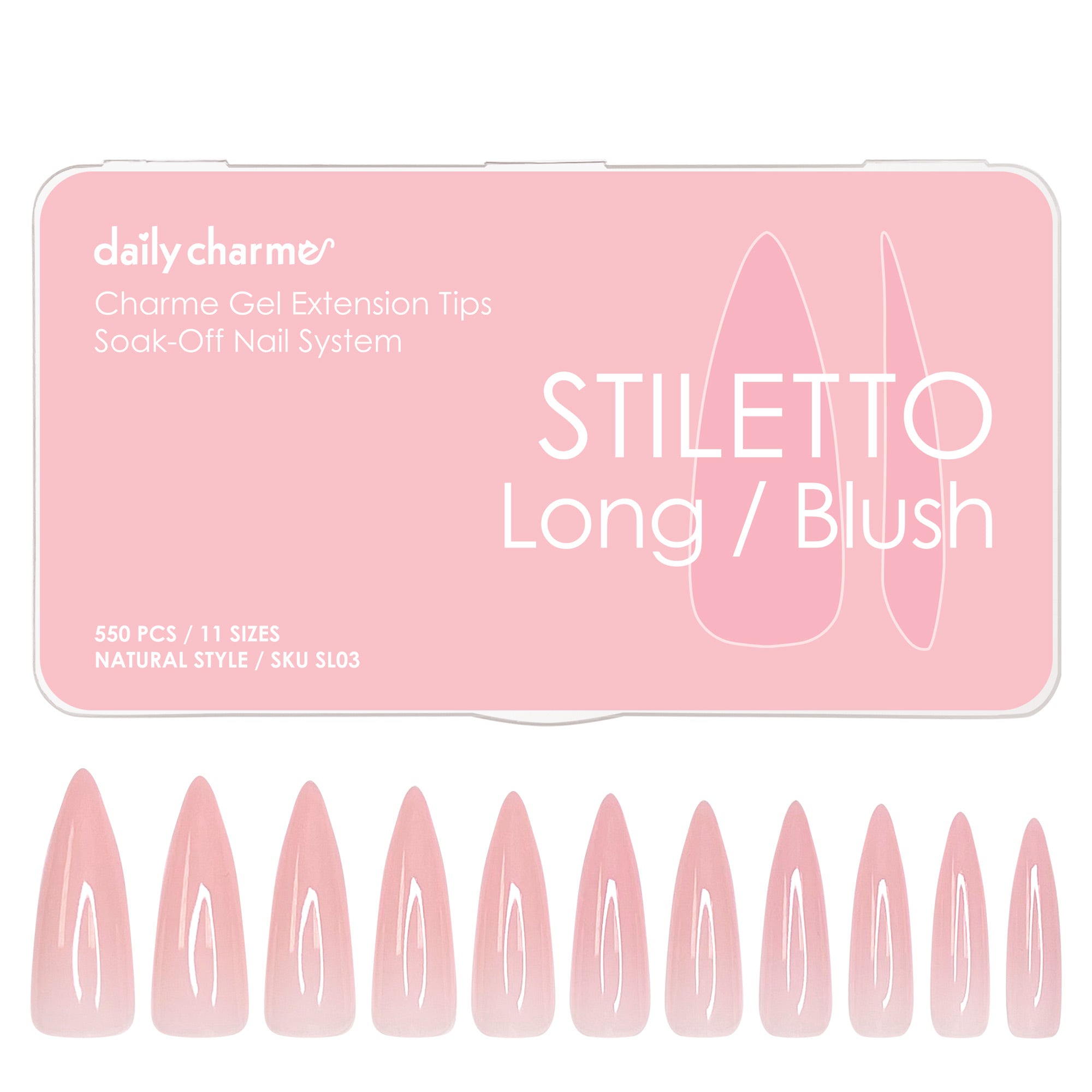 Charme Gel Extension Tips / Stiletto / Long / Blush Charme Gel Extension Tips / Stiletto / Long / Blush Pink Nail Chips