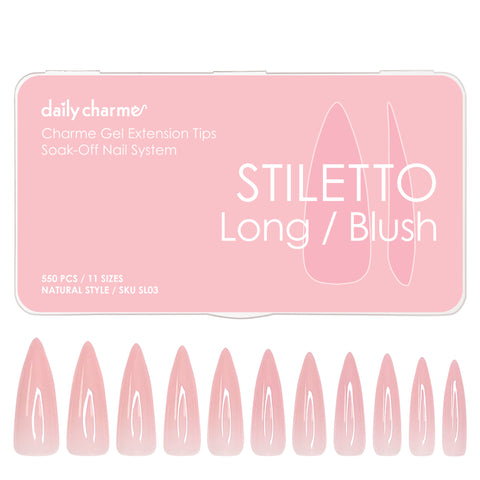 Charme Gel Extension Tips / Stiletto / Long / Blush Pink Nail Chips