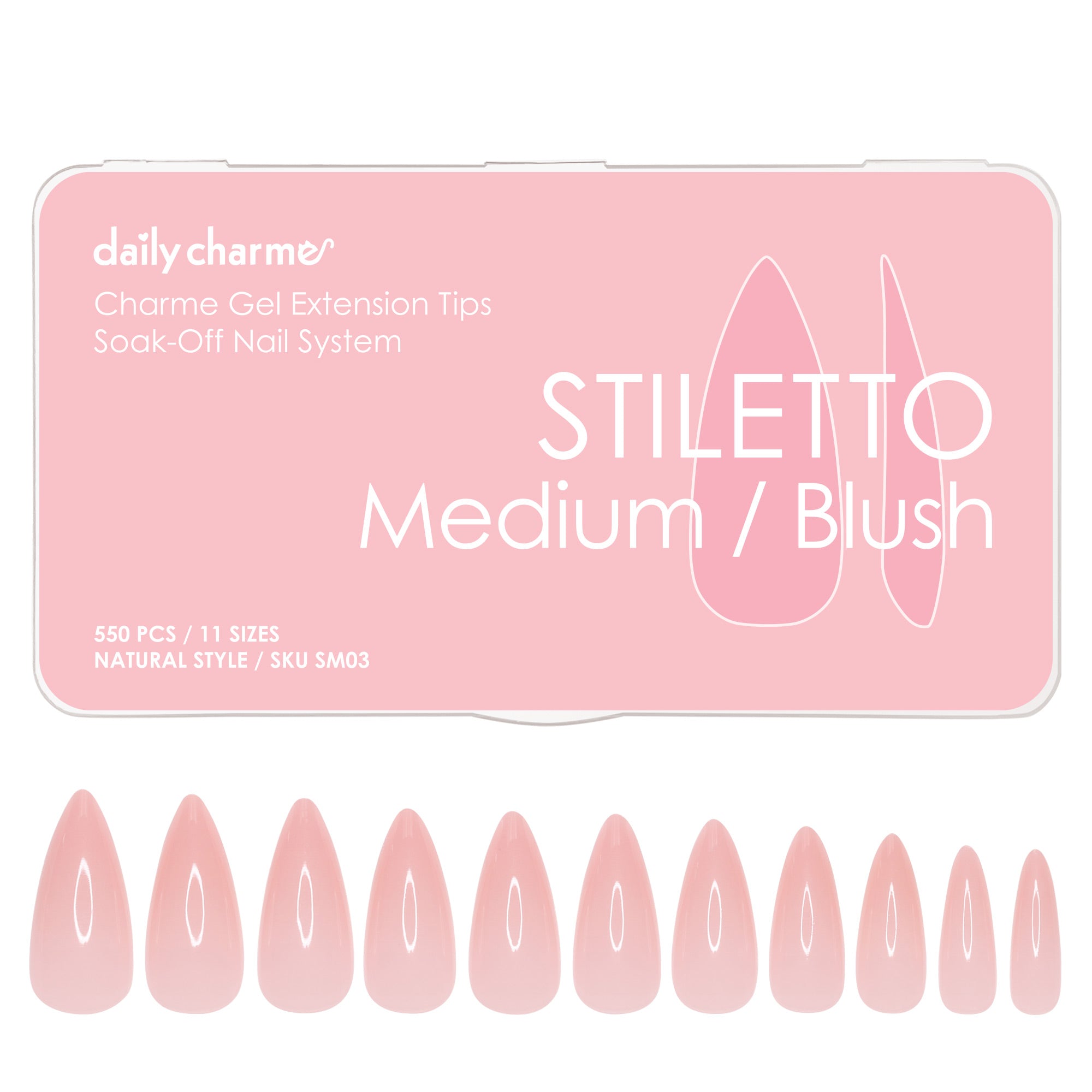 Charme Gel Extension Tips / Stiletto / Medium / Blush Pink Nails