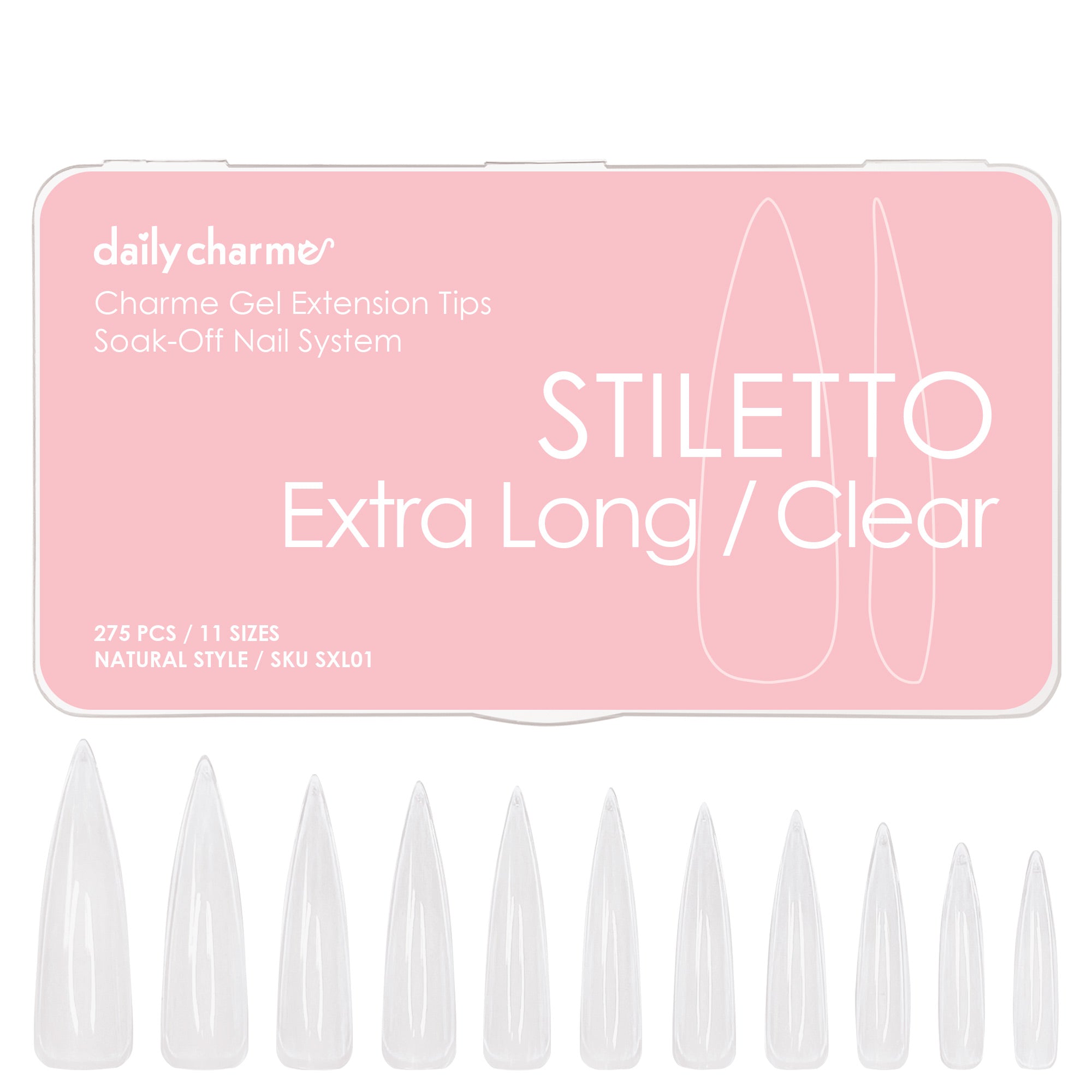 Charme Gel Extension Tips / Stiletto / Extra Long / Clear Charme Gel Extension Tips / Stiletto / Extra Long / Clear Gel X Nail
