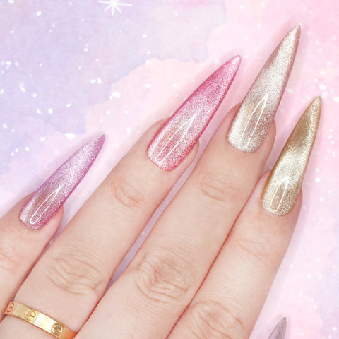 Charme Gel Extension Tips / Stiletto / Extra Long / Clear Gel X Nail Cat Eye Gel Polish