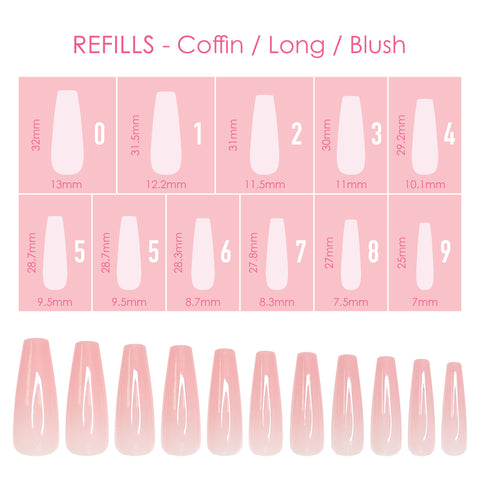 Charme Gel Extension Tips Refill / Coffin / Long / Blush