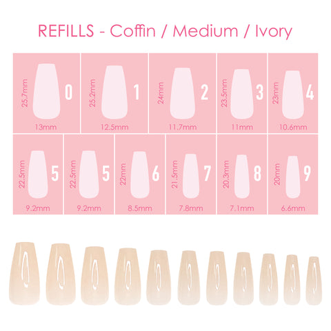 Charme Gel Extension Tips Refill / Coffin / Medium / Ivory