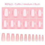 Charme Gel Extension Tips Refill / Coffin / Medium / Blush