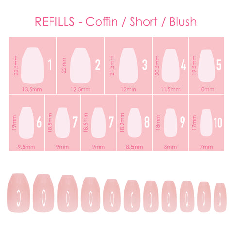Charme Gel Extension Tips Refill / Coffin / Short / Blush