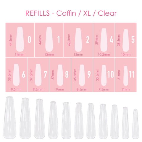 Charme Gel Extension Tips Refill / Coffin / Extra Long / Clear